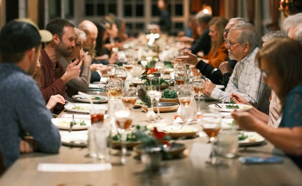 long dining table at holidays